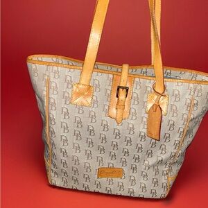 Vintage Dooney & Bourke made in USA Canvas Leather Trim Logo Carrier Tote Bag
